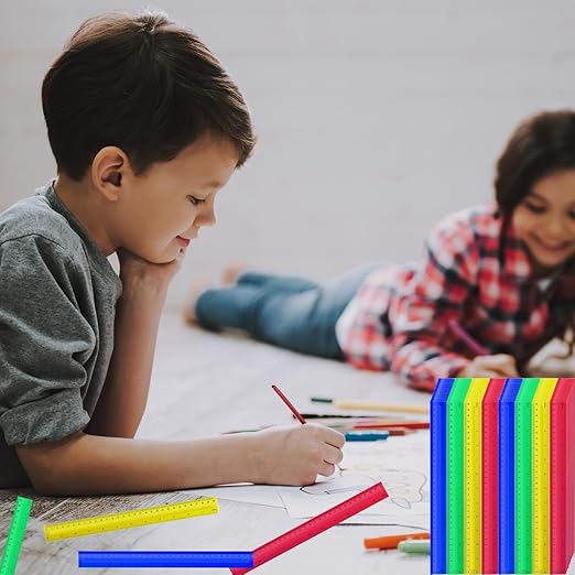 120 Pcs 12 Inch Plastic Rulers Bulk Kid Ruler for School Back to School Supplies, Flexible Assorted Color Ruler with Centimeters and Inches for Students School Education (120)