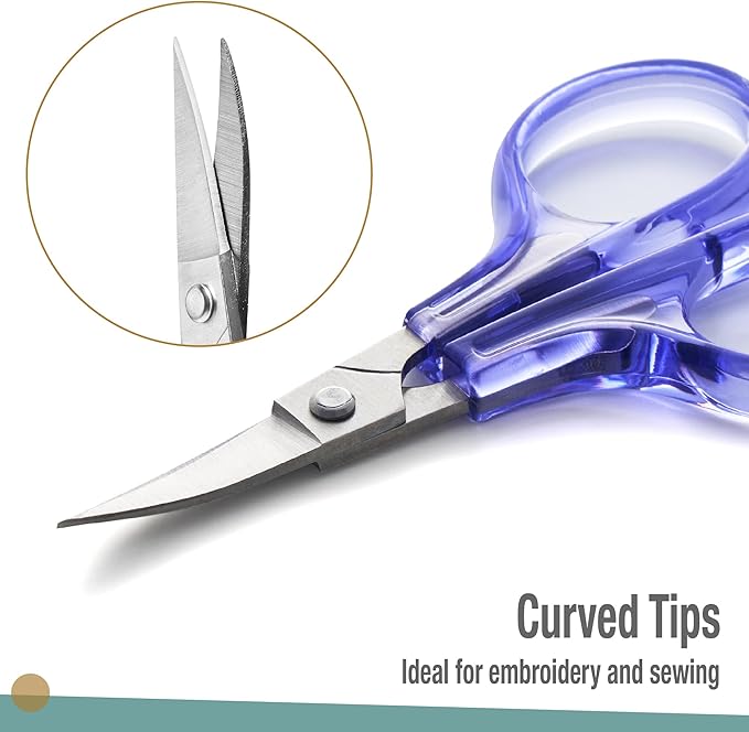 Beaditive Detail Craft Scissors Set (2 Pc.) Curved and Straight, Sharp, Compact | Sewing, Embroidery, Paper Cutting, Crafting | Stainless Steel | Protective Cover (Green)