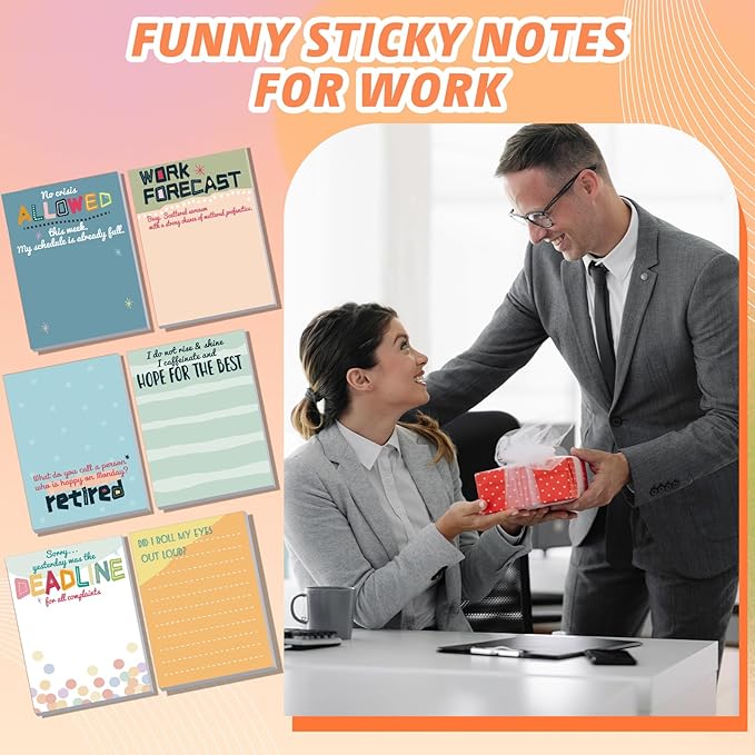 12 Pcs Funny Sticky Notes for Work 4x3 Inches Sarcastic Self Adhesive Notepads Novelty Memo Note Pads for Office Coworker Gifts Employee Appreciation Supplies (Office,Classic Colors)