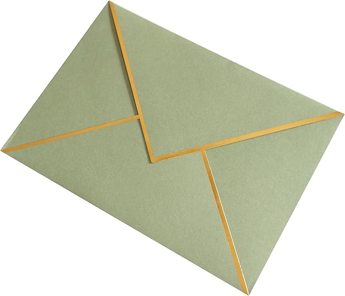 A7 Envelopes - V Flap Foil Border Luxury Mailing Envelopes for 5" x 7" Cards - for Wedding, Invitations, Baby Shower, Photos, Graduation, Birthday, Bridal Shower - 5.25" x 7.25" (Sage, 25 Pack)