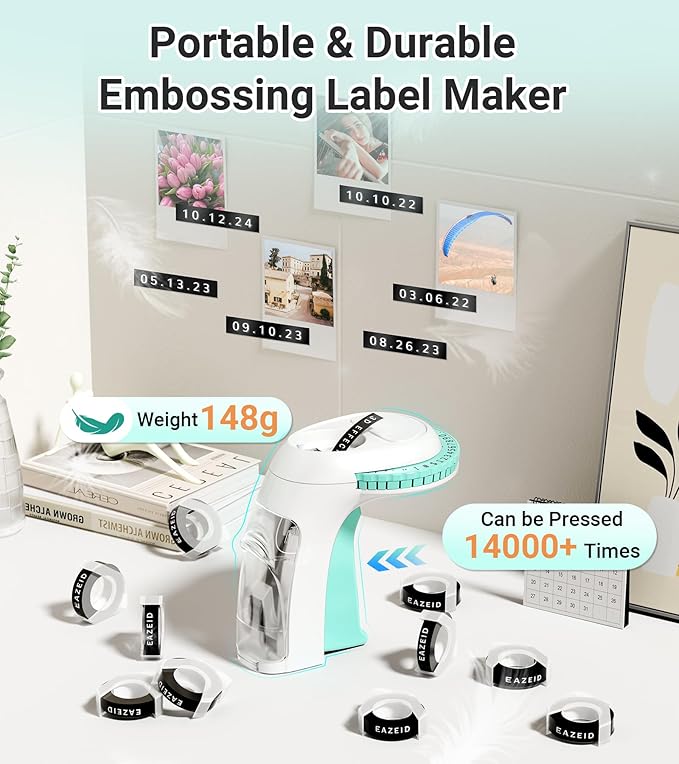 Embossed Label Maker Machine with Tapes, Retro Embossing Label Maker Manual, 3D Vintage Embosser Labeler with 10 Rolls 3/8 Inch Embossed Label Tapes for Home, DIY Scrapbooking Crafting