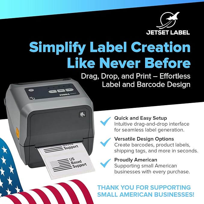 Zebra ZD621 | Thermal Transfer & Direct Thermal Printer ZD6A043-301F00EZ | 300 DPI | USB, USB Host, Ethernet, Serial, BTLE5 Connectivity | Includes Jetset Software