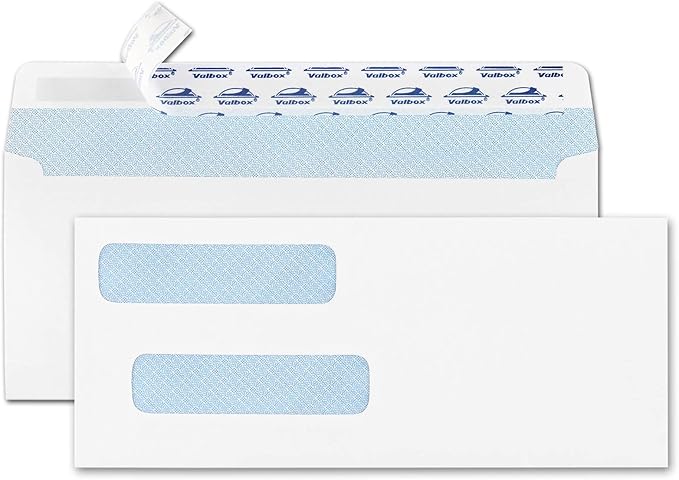 ValBox 200 Count #8 Double Window Envelopes 3 5/8" x 8 11/16" Flip and Seal Double Window Security Check Envelopes- Security Tint Pattern Designed for Home Office Secure Mailing