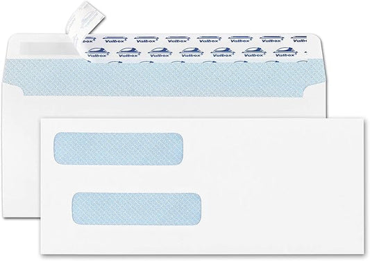 ValBox 200 Count #8 Double Window Envelopes 3 5/8" x 8 11/16" Flip and Seal Double Window Security Check Envelopes- Security Tint Pattern Designed for Home Office Secure Mailing
