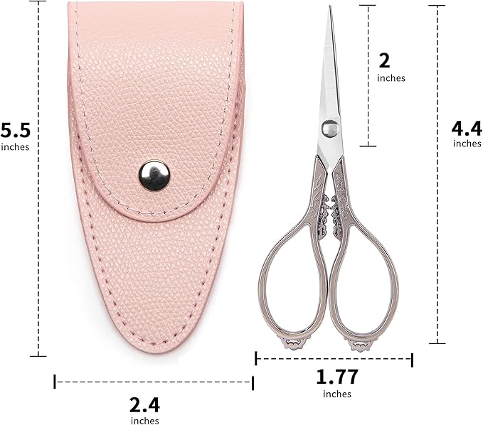 Vintage European Style Embroidery Scissors - Mini, Sharp Tip, Stainless Steel, Travel Scissors With Pouch, Silver