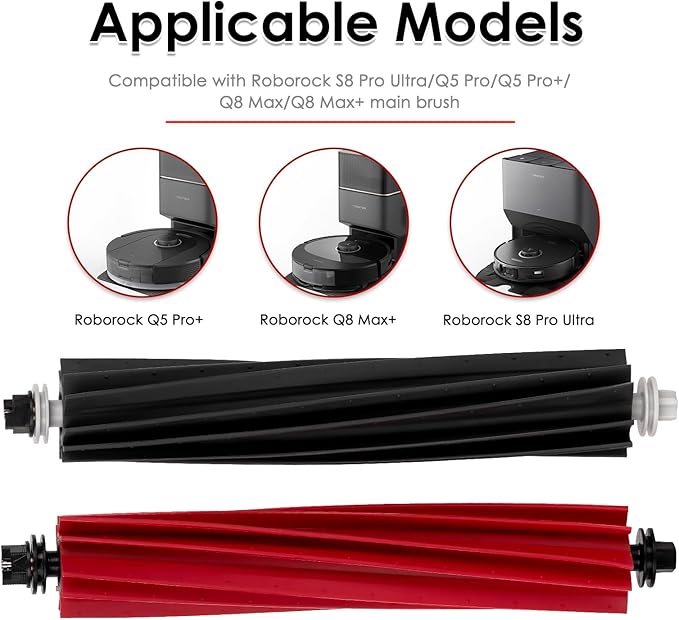 (2 Pack) Q5 Pro+ Main Roller Brushes Compatible with Roborock S8 Pro Ultra/ Q5 Pro/ Q5 Pro+/ Q8 Max/ Q8 Max+/ Q5 Max+ Q5 DuoRoller+, Dual Roller Brushes Rubber Brush Replacement Parts Brushes