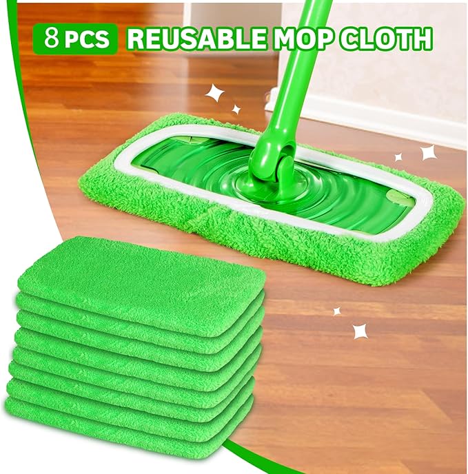 AmaVins 8 Pack Reusable Microfiber Mop Pads Compatible with Swiffer Sweeper, Dry Sweeping Cloths & Wet Mopping Cloths, Washable Pads for Surface/Hardwood Floor Cleaning (Mop is Not Included)