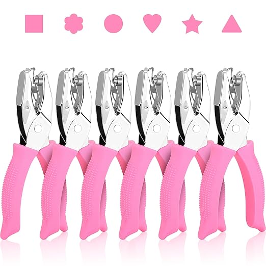 6-Pack Craft Hole Punchers Set - 1/4 Inch Hole Punch for Paper, Binder & Scrapbooking | Circle, Heart, Star, Triangle Shapes | Soft-Grip Handles, Auto Paper Chip Collector, Lightweight