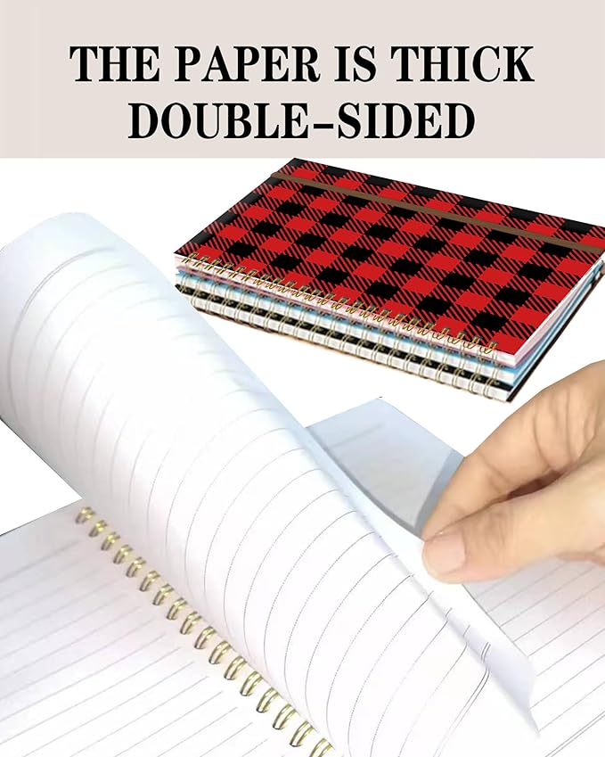 Spiral Journal Notebook, A5 Cute Notebooks for Women Men, College Ruled Hardcover Notebook for Work & Note Taking, 60 Pages Double-Wire Journals for Writing, Black Red Plaid