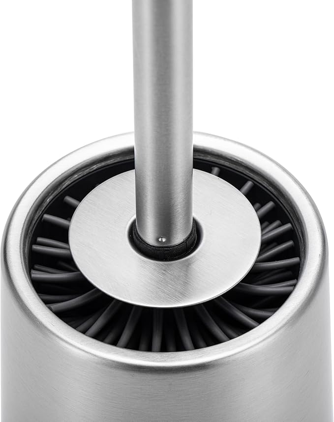 SOPRANNOMIN SUS304 Stainless Steel Toilet Brush and Holder Silicone Bathroom Brush TPE Brush Head Toilet Cleaner for Bowl Bathroom Cleaning Brush Caddy Cepillo de Baño Brushed Silver