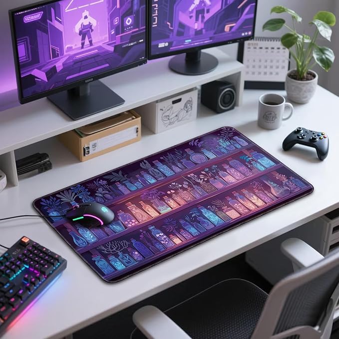 Mystical Potion Bottles Gaming Mouse Pad 31.5"x15.7"｜XXL Desk Mat, Non-Slip Rubber Base & Stitched Edges - Extended Waterproof Mousepad for PC/Laptop/Office/Home Decor