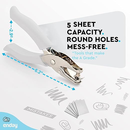 Single Hole Punch Metal Grey, 1/4” Hole Puncher with Soft Grip Handles for Paper and Crafts Round Circle Shape, for Kids and Adults, Also Available in Green, Pink, Red, Blue, Purple, 1 Pc – by Enday