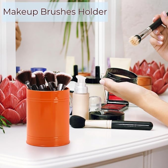 9 Pack Metal Pen Holder, Colorful Desktop Pencil Cup, Mini Stationary Supplies Buckets, Round Makeup Brush Storage Organizers for Office Home School Classroom Accessory, 3.5 x 4.5 Inches