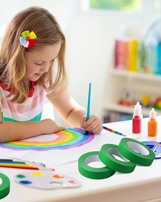 Fainne 20 Pcs Green Painters Masking Tape Bulk 1 Inch x 55 Yard, General Purpose Paint Band Removable Adhesive Tape Multi Surface Roll for Painting Labeling School Supplies