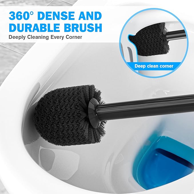 Toilet Plunger and Brush Set, Bowl Brush and Heavy Duty Toilet Plunger with Ventilated Holder, 2-in-1 Toilet Brush and Plunger Combo for 5.3-inch Toilet Drain Bathroom Deeply Cleaning