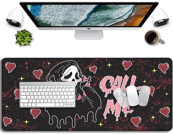 Call Me Mouse Pad Ghostface Desk Pat,Mouse Mat Large Desk Mat for Desktop,Stitched Edges Non-Slip Waterproof Rubber Base Mous Mat for Office Computer Keyboard Laptop and Home(27.5X11.8 in)