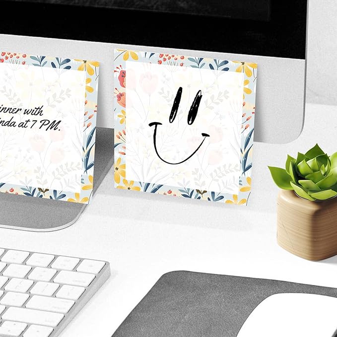 Sticky Notes, 2 Pads, 3x3 inches, Cute Colorful Fun Self-Stick Note Pads, Easy Post, Strong Adhesive Notepad Yellow Tulip Floral