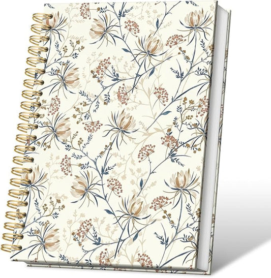 Vintage Boho Floral Journal Notebooks, Farmhouse Wildflower College Ruled Notebooks for Note Taking, Flower Pretty Journal Journaling, Spiral Notebook 5.5x8.3