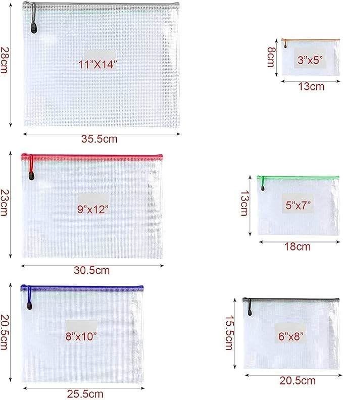 Oaimyy-18 Pcs-3"x 5"-Plastic Mesh Zipper Pouch Document Folders Bag Zipper Zip File Folders Puzzle Storage Bags for Office Supplies, Travel,Organizing Storage-Multicolor