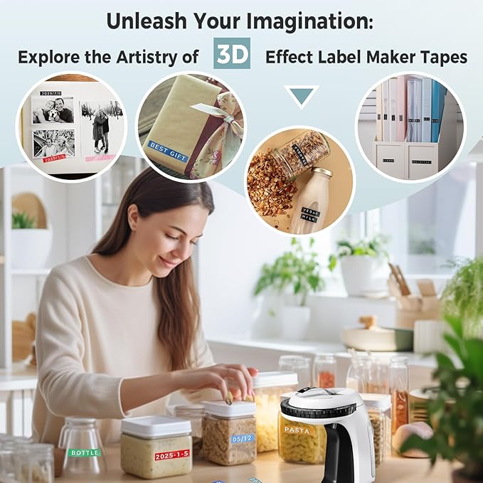 Vixic Embossing Label Maker Machine with Tapes, Vintage Retro Embossed Label Maker Punch, Old School Manual Embosser Labeler with 5 Rolls 3D 3/8" Emboss Black Tapes for Home DIY Kids School Items