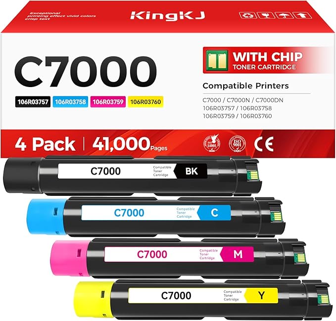 VersaLink C7000 High Capacity Toner Cartridge 4-Pack Replacement for Xerox 106R03757 106R03758 106R03759 106R03760 Compatible for Xerox VersaLink C7000 C7000N C7000DN Printer Black Cyan Magenta Yellow