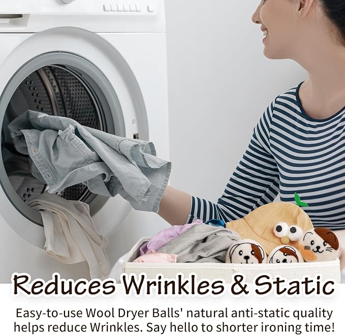 WoollyPals Wool Dryer Balls (6-Pack, XL Size)- 100% New Zealand Organic Wool - Sustainable & Eco-Friendly - Dry 1,000 Loads, Replaces Dryer Sheets, Reduces Static Cling, Reusable (Multi Colour)