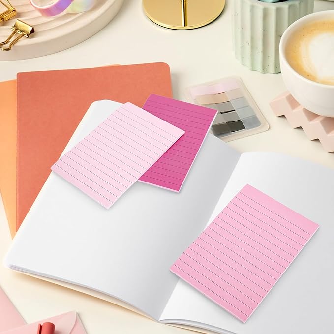 12Pcs Pink Lined Sticky Notes 6 Colors Gradient Pink Self-Adhesive Notepads Removable Memo Pad for Office School Home Supplies, 4 x 6 Inch
