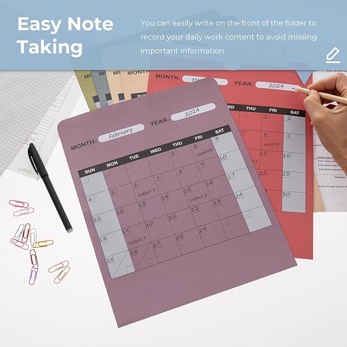 Y YOMA 6 Pack File Folder Jackets Letter Size Paper Pocket File Folder with Reinforced Straight-Cut Tab Pre-Printed Job Folders No Expansion Organizer, Morandi Colors, Vertical Calendar Design