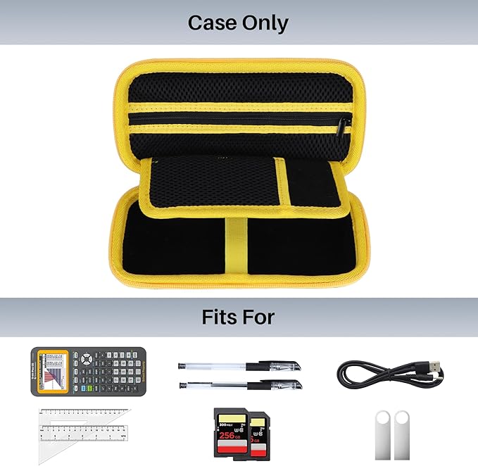 Hard Case Replacement for Texas Instruments TI-84 Plus CE/TI-84 Plus/TI-Nspire CX II CAS/TI-Nspire CX II/TI-83 Plus/TI-89 Titanium/TI-85 / TI-86 Color Graphing Calculator (Black+Yellow Case)