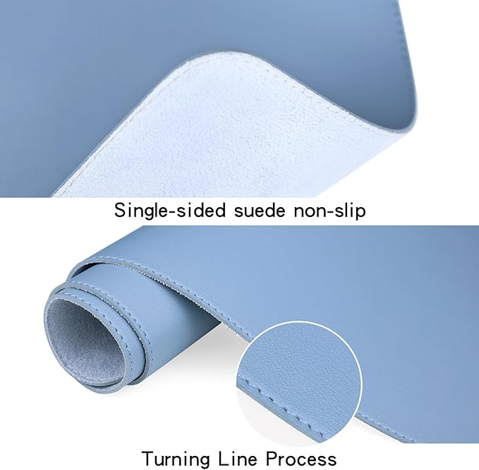 Light Blue 35.4"x17" PU Leather Non-Slip Desk Pad Mat for Desktop, Large Mouse Pad, Easy to Clean, Easy to Carry, Smooth Surface, Fashionable and Durable Desk Accessories