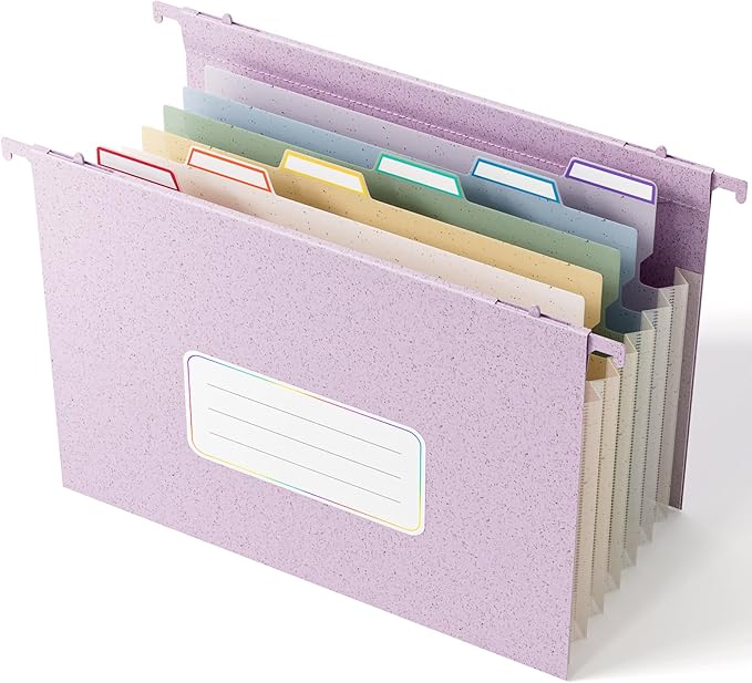 Wheat Straw Expanding Hanging File Folders,1.2" Accordion Pockets,File Organizer,Large Capacity,Letter Size for Filing Cabinet, 100% BPA Free, Return to Nature, Healthy Living-Lavender purple
