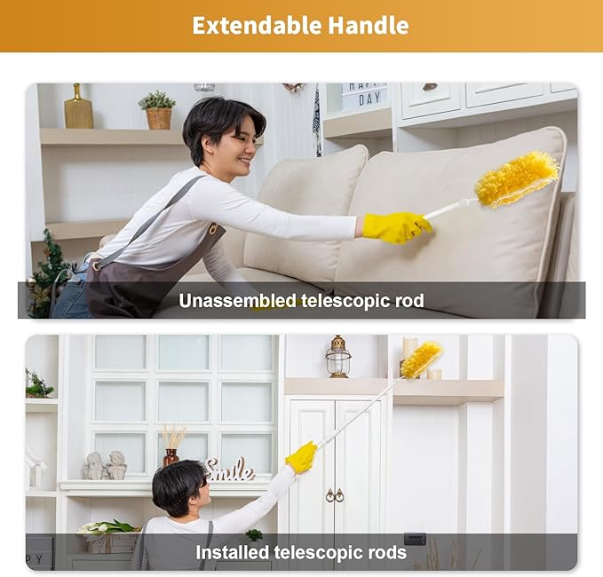 50 Pack Duster Refill Compatible with 1 Extendable Handle, 360 Heavy Duty Duster Kit with 1 Handle, Multi-Surface Disposable Dusters Refills for Cleaning Corner, Furniture, Car, Blinds