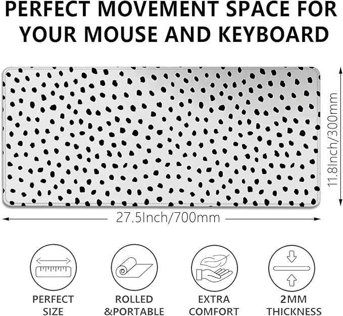 Boho Extended Desk Pad Mouse Pad,Large Polka Dot Mouse Mat with Stitched Edges,Non-Slip Rubber Base Mousepad for Office Computer Keyboard Laptop Home(27.5X11.8 in)
