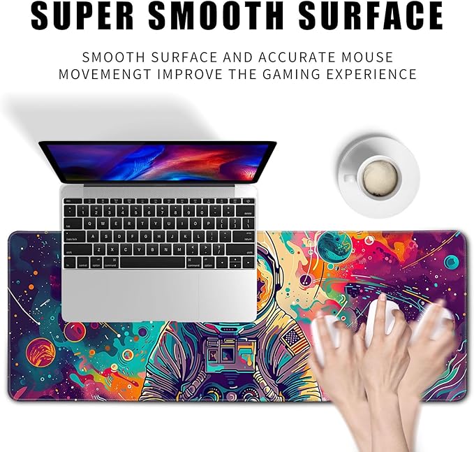 Desk Mat Colorful Space Desk Accessories Astronaut Extended Gaming Mouse Desk Pad Decorations for Office Keyboard Mousepad Mat31.5x11.8in, Stitched Edge Non-Slip Bottom Large Mouse Pad
