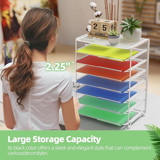 Simple Trending 2 Pack 8 Tier Letter Tray Paper - Mesh Desk File Organizer for Office School Desktop, White