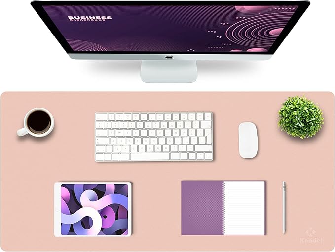 K KNODEL Large Office Leather Desk Mat, Mouse and Keyboard Pad, Computer and Laptop Mat, Desktop Protector and Cover, Writing Pad and Blotter (35.4"x17", Pink)