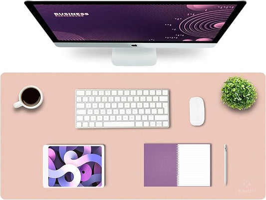 K KNODEL Large Office Leather Desk Mat, Mouse and Keyboard Pad, Computer and Laptop Mat, Desktop Protector and Cover, Writing Pad and Blotter (35.4"x17", Pink)