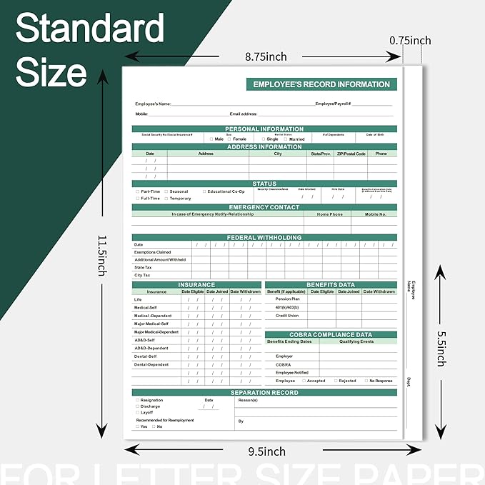 Employee Personnel File Folders (25 Pack), 9.5 * 11.5inch, 2 Inner Pockets, for Letter Size Paper, Storage of Employee Records and Forms, Confidential&Secure, Large Capacity, Convenient and Practical