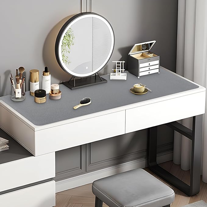 Dual-Sided Desk Pad, Large Mouse Pad, Natural Cork & PU Leather Non-Slip Waterproof Desk Mat for Office and Home (Gray, 31.5" x 15.7")