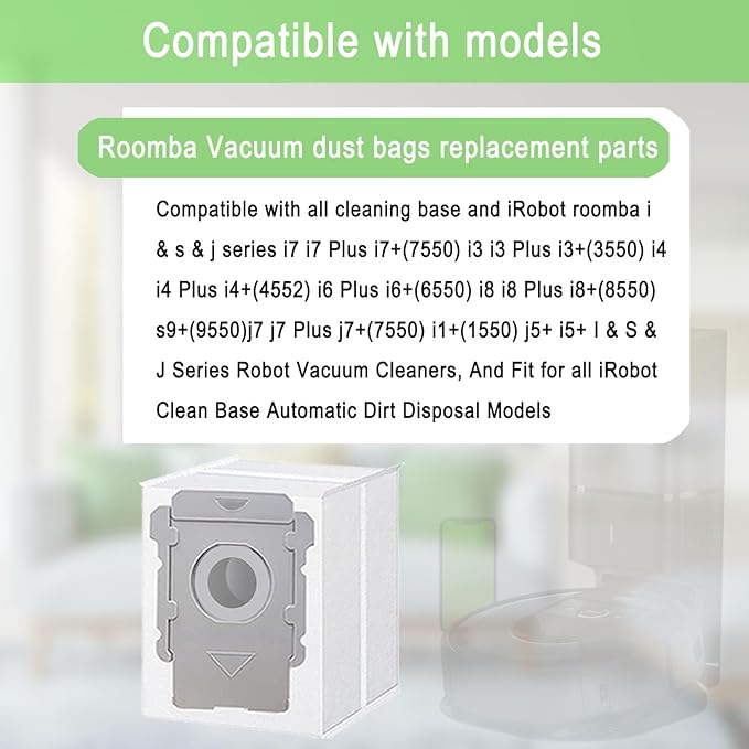 22 Pack Vacuum Bags for iRobot Roomba i7 i7+ i3 i3+ i8 i8+ j5+ i5+ i4 i4+ i1+ i6 i6+ j5+ j7 j7+ s9 s9+, i and s and j Series Clean Base Automatic Dirt Disposal Bags