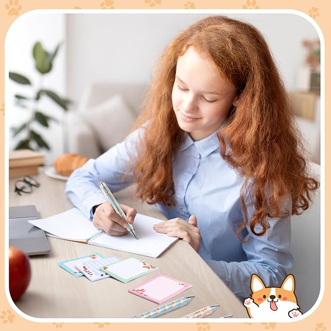 24 Pcs Sticky Notes with Pens Animal Theme Gift Stationery Set Cute Memo Note Pads Ballpoint Pens for School Office