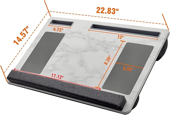 Extra Large Lap Laptop Desk- Home Office Portable LapDesk with Mouse Pad & Wrist Rest for Notebook/MacBook/Tablet, Sofa Bed Working, Writing, Drawing (White Marble, Fit Up to 17-inch Laptops)