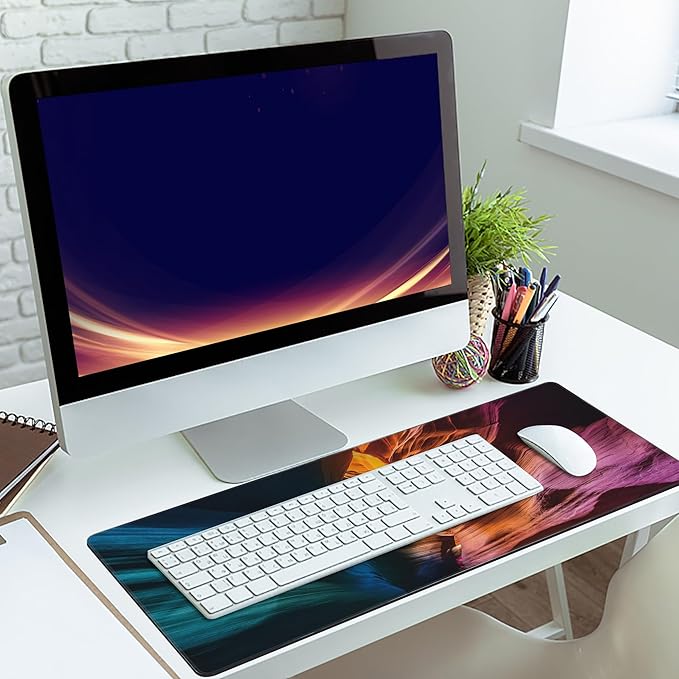 MIOAOSRT Desk Mat,Colored Rock Formations Extended Gaming Mouse Pad,Large Non-Slip Rubber Base Mousepad with Stitched Edges,Waterproof Mouse Mat Desk Pad for Office Game Home 35.4x15.75 in