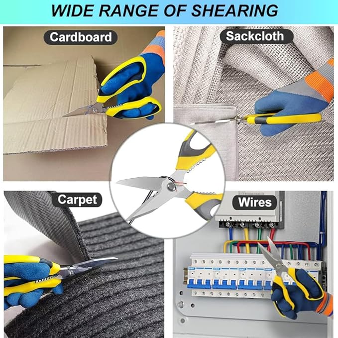 Ultra Sharp Stainless Steel Shears, Heavy Duty Scissors with Protective Cover, All Purpose Carpet Shears, Easy Cutting Cardboard, Leather, Fabric, Wires