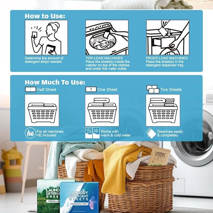 AIDEA Laundry Detergent Sheets, Unscented-(200 Loads) 100 Sheets, No Plastic Jug, Lightweight & Easy To Use For Travel, Apartments, Dorms
