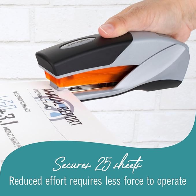 Staplers for Desk, Heavy Duty Stapler 25 Sheet Capacity, with 2 Pk Staples, Staple Remover - Optima 25, Jam Free, Reduced Effort, Soft Grip Stapler for Desk Gift Bundle