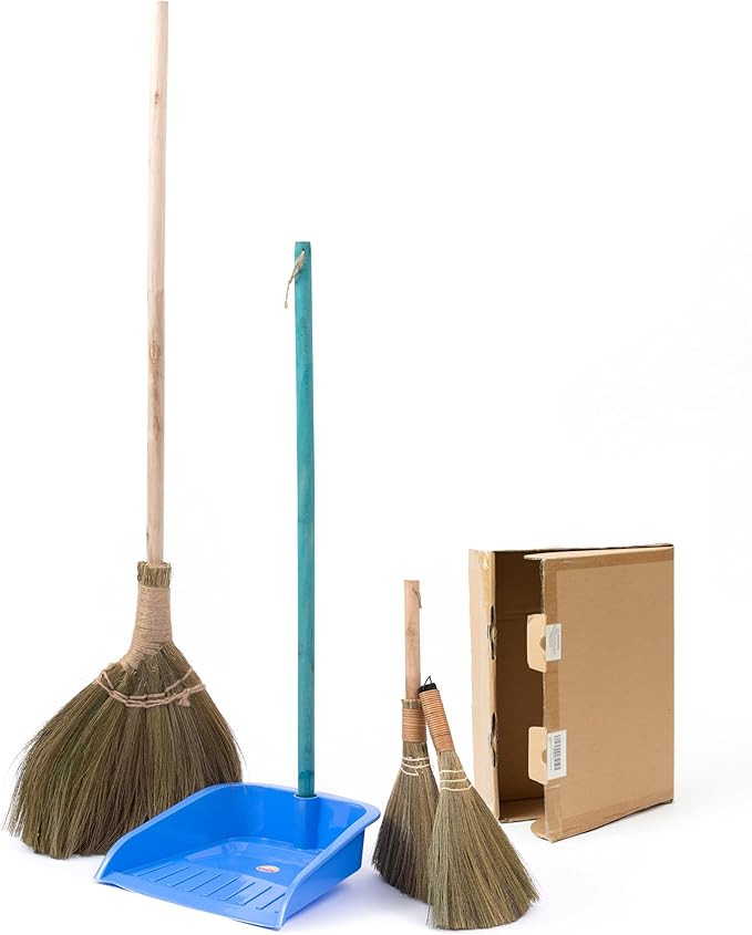 TTS For Home - Broom and Dustpan Set for Home, Set of 3 Brooms - Broomstick for House, Garage, Office, Lobby Room, Kitchen