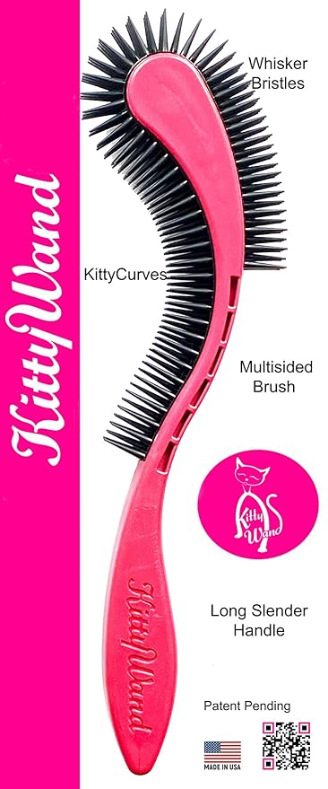 KittyWand Cat Brush, Pink. Designed for Comfort, Created for Results. This innovative grooming brush features multi contoured shapes that gently adapt to your cats body for stress free grooming.