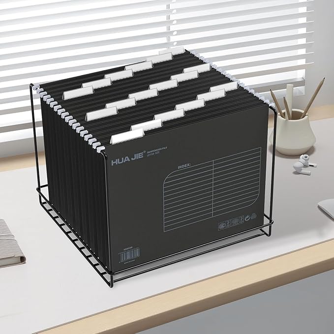 MerryNine 36pcs Hanging File Folders Letter Size, Paper Filing Cabinet Folders Organizer with 1/5-Cut Tabs and Inserts, Suspension File Organizers for Office School Home Hospital, Black