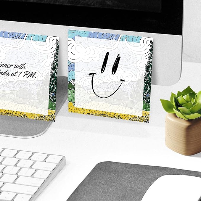 Sticky Notes, 2 Pads, 3x3 inches, Cute Colorful Fun Self-Stick Note Pads, Easy Post, Strong Adhesive Notepad Blue Style Landscape